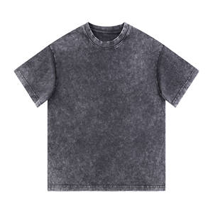 Camiseta de algodón 100% de alta calidad, 300 g/m², con lavado ácido y efecto nieve, cuello pequeño, estilo vintage, hombros caídos y corte oversized. - Product Image 1