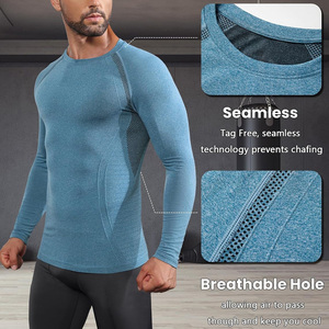 T-shirt de compression à manches longues pour homme, coupe ajustée, personnalisable, sous-vêtement de sport pour les séances d'entraînement et de course - Product Image 3