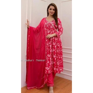 DESIGNER RAYON EMBROIDERY PRINTED ALIACUT <b>KURTI</b> BOTTOM WITH DUPATTA RANI - Product Image 1