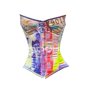 Ensemble coordonné de luxe imprimé billet de banque, comprenant un corset bustier à baleines en acier et un legging assorti - Product Image 5