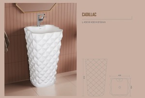 AMAZING ATTRACTION ONE PIECE VESSEL <b>BASIN</b> CADILLAC SERIES EUROPEAN DESIGN 430X430X810mm 9L CAPACITY POLISHED FINISH WHOLESALE - Product Image 3