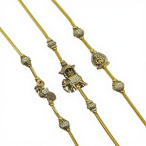 Collar de lujo con colgante de pavo real y cadena de oro macizo de 22 quilates, con circonitas, joyería tradicional india de oro para mujer, 30,32 g. - Product Image 1