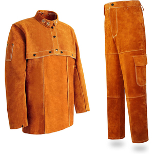 Combinaison de soudage en cuir de vachette de qualité supérieure pour travaux lourds, résistante à la chaleur et aux flammes, veste et pantalon de soudeur en gros - Product Image 1