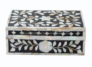 Caja de Joyería Rectangular Moderna Hecha a Mano con Incrustaciones de Madreperla de la Mejor Calidad, con Cierre Magnético |   Artesanías Naturales Premium - Product Image 3