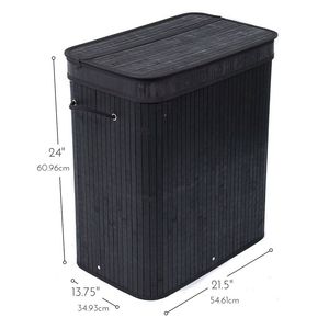 Cesto portabiancheria in bambù con coperchio a ribalta, struttura in legno e rivestimenti rimovibili - Product Image 6