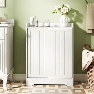 Armoire de rangement de salle de bain Slim White 24''x8''x31.5'' avec 2 portes coulissantes et 2 étagères réglables, dotée de supports pour papier toilette/brosses - Product Image 6