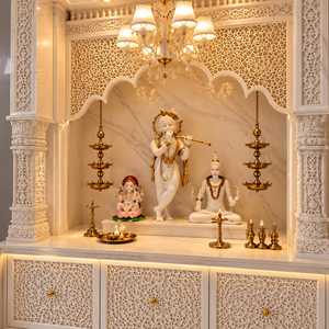 Mandir de Mármol para el Hogar, Templo Tradicional Indio, Mueble para Sala de Oración, Diseño Tallado a Mano con Jaali, Devocional Hindú - Product Image 3