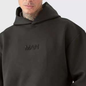 Men's Hooded Sweatshirt Oversized Fit Embossed Logo Front Pocket Casual Winter Wear for <b>Boys</b> Digital Printing Fleece 100% Cotton - Product Image 4