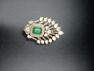 <b>Gold</b> Plated Silver Eagle Design Brooch with Moissanite & Polki Green Doublet Stone for Unisex Party & Wedding Jewelry - Product Image 6