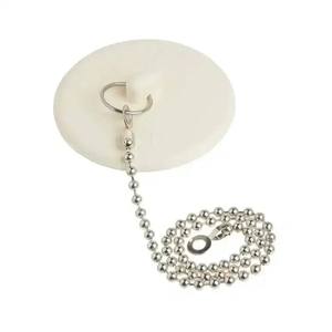 Bouchon de vidange de sol pour baignoire et douche BYSON PS10303 en caoutchouc blanc, complet avec chaîne métallique intégrée - Product Image 1