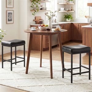 Ensemble de 2 tabourets de bar modernes noirs sans dossier avec siège ergonomique en forme de selle, coussin épais de 3,5 pouces, repose-pieds intégrés, structure en acier - Product Image 3