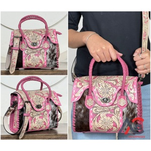 Bolsos de mano mini de cuero rosa con diseño floral de alta calidad al por mayor, nuevos bolsos de noche de cuero genuino para mujer, tipo bandolera y de hombro. - Product Image 1