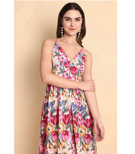 Robe d'été légère et respirante en coton uni à imprimé floral avec fente pour femme, idéale pour pique-nique, fête, plage et sorties. - Product Image 2