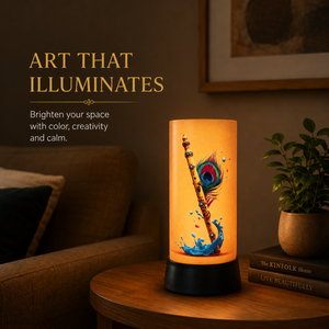 Krishna Flute <b>LED</b> Table Lamp Peacock Feather Spiritual Night <b>Light</b> Decorative Bedroom Temple Home Gift Warm Ambient Lighting - Product Image 2