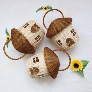 Accesorios para bebés, bolsos de juguete de ratán natural, cestas de almacenamiento para niños, cestas con forma de casa de setas - Product Image 1