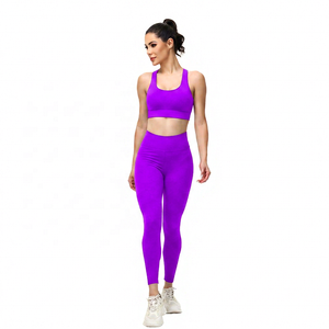 Women Solid <b>Black</b> High Waist <b>Legging</b> Yoga Set Racerback Full Length Workout Fitness Clothes Two Piece - Product Image 2