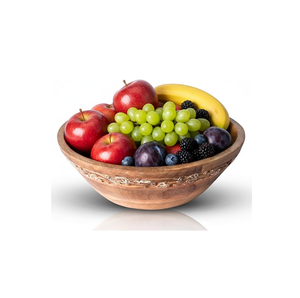Bol à fruits en bois de la meilleure qualité pour la cuisine et les restaurants, produit en promotion, grande taille, design sculpté, forme ronde - Product Image 1