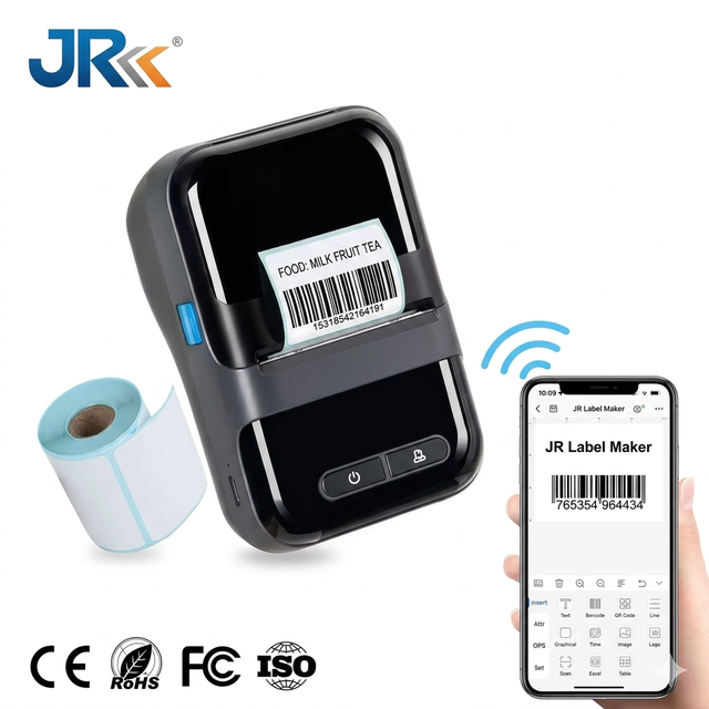 JR220B Portable Bluetooth Thermal Label Printer With Wireless Mobile Printing for Shipping Barcode Sticker Food Packaging