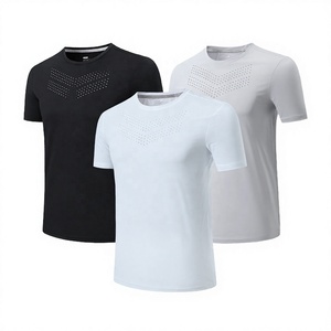 T-shirt à manches courtes pour homme, col rond, motif à pois, respirant, tricoté, coupe classique, vêtements décontractés, 100% polyester - Product Image 1