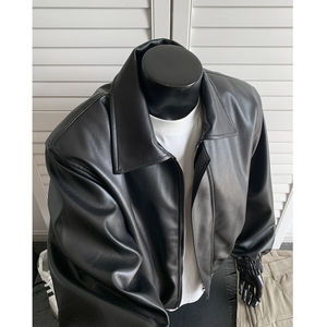 Chaqueta de cuero retro americana unisex, chaqueta formal de moda, corte ajustado, cuello alto, chaqueta de PU, chaqueta de motociclista con cremallera para hombre. - Product Image 3
