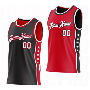 Conjunto de Uniforme de Baloncesto Sublimado Personalizado de Doble Cara con Estrella en Negro, Blanco y Rojo, Camiseta y Pantalones Cortos de Baloncesto Personalizados - Product Image 1