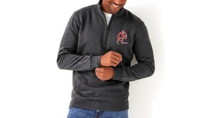 Sweat-shirt en molleton gris foncé pour homme, demi-zip, logo brodé sur le devant, coupe décontractée, idéal pour l'été, séchage rapide, respirant - Product Image 1
