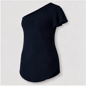 เสื้อยืดผู้หญิงสีน้ำเงินเข้มไหล่เดียวแขนสั้นทรงสลิม WTS-0120 - Product Image 4