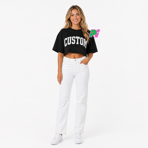 Camiseta Corta Negra para Mujer, con Estampado de Letras Personalizado, Cuello Redondo, Manga Corta, Corte Holgado, Informal, Primavera Verano, 100% Algodón Jersey - Product Image 6