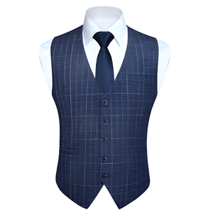 Chaleco de Vestir a Cuadros para Otoño, Formal, Casual, para Boda, en Negro, Azul Marino, Gris, Blanco, Rojo, Verde, Borgoña, con Bolsillos y Botones, para Hombre y Mujer - Product Image 3