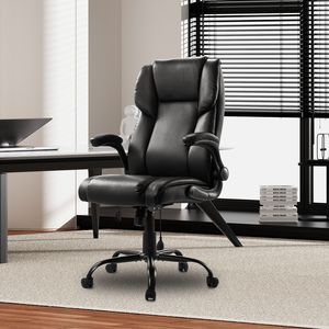 Sedia da Ufficio Direzionale con Capacità di 136 kg, Materiale in Poliestere e PU, Braccioli Ribaltabili, Cuscino Lombare, Supporto Lombare Regolabile in Altezza - Product Image 5
