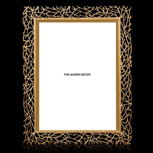 Modern Classic Aluminum Metal Glossy <b>Gold</b> Finish Rectangle Shape Decorative Photo <b>Frame</b> Resin Gemstones Portable Tableware Use - Product Image 3