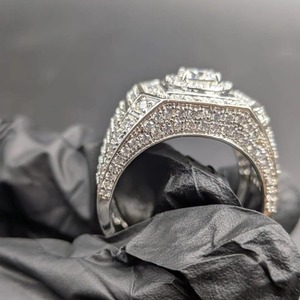 <b>Mens</b> Moissanite <b>Silver</b> Iced Out Square Halo Hip Hop Engagement <b>Ring</b> 925 Sterling <b>Silver</b> Luxury Fashion Jewelry for <b>Men</b> - Product Image 4