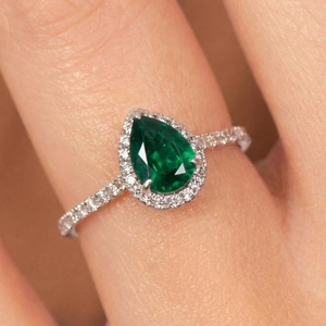 Pear <b>Emerald</b> Halo <b>Ring</b> <b>Emerald</b> Engagement <b>Ring</b> 925 Sterling <b>Silver</b> 14K Gold Plated May Birthstone Gift - Product Image 4