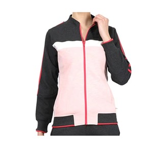 Conjunto Deportivo de Dos Piezas para Mujer, Color Rosa Carbón, con Bloques de Color, Chaqueta con Cierre Completo y Cuello Alto, Pantalones Jogger Ajustados con Ribete en Contraste - Product Image 2