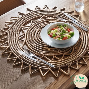 Modern Handmade Rattan Woven Non-Slip Eco-Friendly 500mm Diameter 5mm Thick <b>Table</b> Mat <b>Placemat</b> Dining <b>Table</b> Decor Made - Product Image 1
