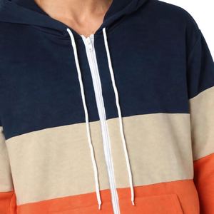 Custom Navy Beige <b>Orange</b> 3-Color Block Zip Up <b>Hoodie</b> Men's Retro Sherpa Fleece Sweatshirt Embroidered Logo OEM Wholesale - Product Image 5
