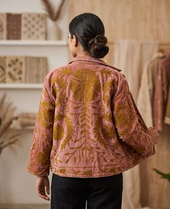 Veste bomber en velours pour femmes, production Alif, écologique et respirante, style bohème avec broderie florale - Product Image 2