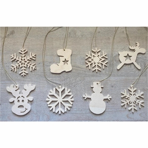 Bulk Unpainted Wooden Christmas Ornaments DIY Laser <b>Cut</b> Wood <b>Tree</b> Hanging Pendants Snowflake Reindeer Snowman Crafts Decor - Product Image 1