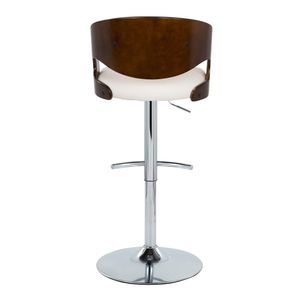 Tabouret de bar réglable Pino Mid Century Modern avec base pivotante en métal chromé, bois de cerisier, simili cuir blanc et pieds en T arrondis - Product Image 5