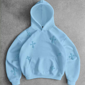 Light Blue Embossed Women's Oversized Hoodie Casual Soft Fleece Pullover Sweatshirt Daily Wear Winter Fashion Top Front - Product Image 1