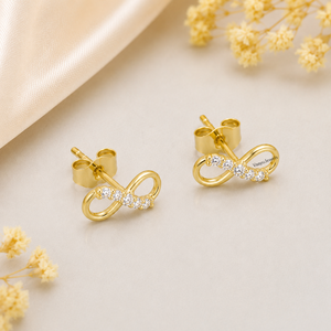 Gold <b>Infinity</b> <b>Earrings</b> Brilliant Cut Diamonds Minimalist Design Women Everyday Wear Wedding Gift Rhodium Plated 10K 14K 18K 925 - Product Image 4