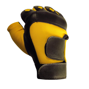 Rhino Fitness Half <b>Finger</b> Fitness Gloves Unisex PU Leather Yellow Black Breathable Non-Slip Adjustable Wrist <b>Strap</b> Gym Workout - Product Image 5