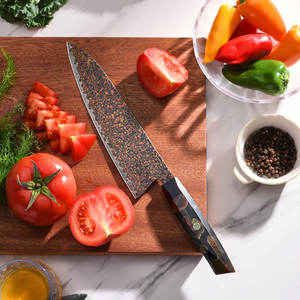 Cuchillo de cocina de cobre damasco de alta calidad con mango de madera estabilizada para restaurantes, catering y uso doméstico. - Product Image 2