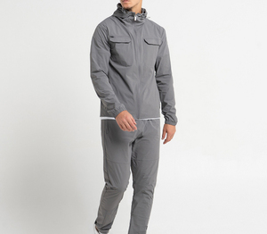 Men Solid Grey Breathable Eco-Friendly Polyester/Cotton Windproof Tracksuit Set Lightweight Hooded <b>Zip</b>-<b>Up</b> <b>Jacket</b> Pants 2-Piece - Product Image 1