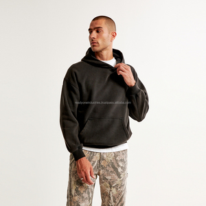 Unisex Heavyweight Cotton Pullover Hoodie for Men Custom Embroidered Brand Logo Plain Black with Puff Printing Winter <b>Fashion</b> - Product Image 3