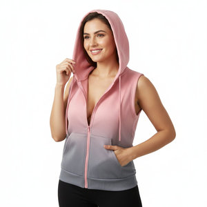 Chalecos con capucha sin mangas para mujer al por mayor, de mezcla de algodón suave, estilo urbano, hechos a medida, precio al por mayor, venta al por mayor de chalecos con capucha. - Product Image 5