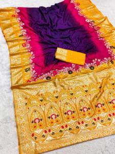 Sari indien traditionnel ethnique Dola Meenakari tissé pour les occasions festives, vêtements de mariage fantaisie pour femmes, matériaux recyclés Leranath - Product Image 5