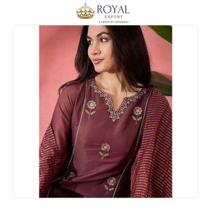 Proveedor Mundial de Ropa India para Bodas y Festivales, Conjunto de Kurti y Pantalón con Bordado Pv Simmer y Dupatta - Product Image 5