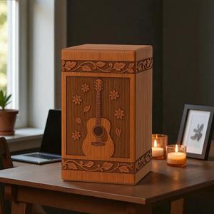 Caja de madera rústica con mariposa grabada, urna de recuerdo para cenizas humanas, tamaño mediano 9x5.5. - Product Image 4