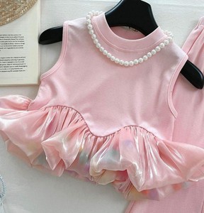 Conjunto de Dos Piezas para Niñas, Estilo Vintage, Top Recto Sólido + Pantalones de Campana con Botones - Product Image 3